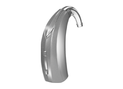 Silver behind-the-ear hearing aid